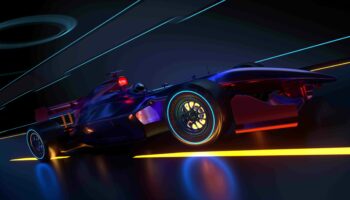 Race Car speeding along a futuristic tunnel Race Car speeding along a futuristic tunnel. Race car with no brand name is designed and modelled by myself. 3D illustration